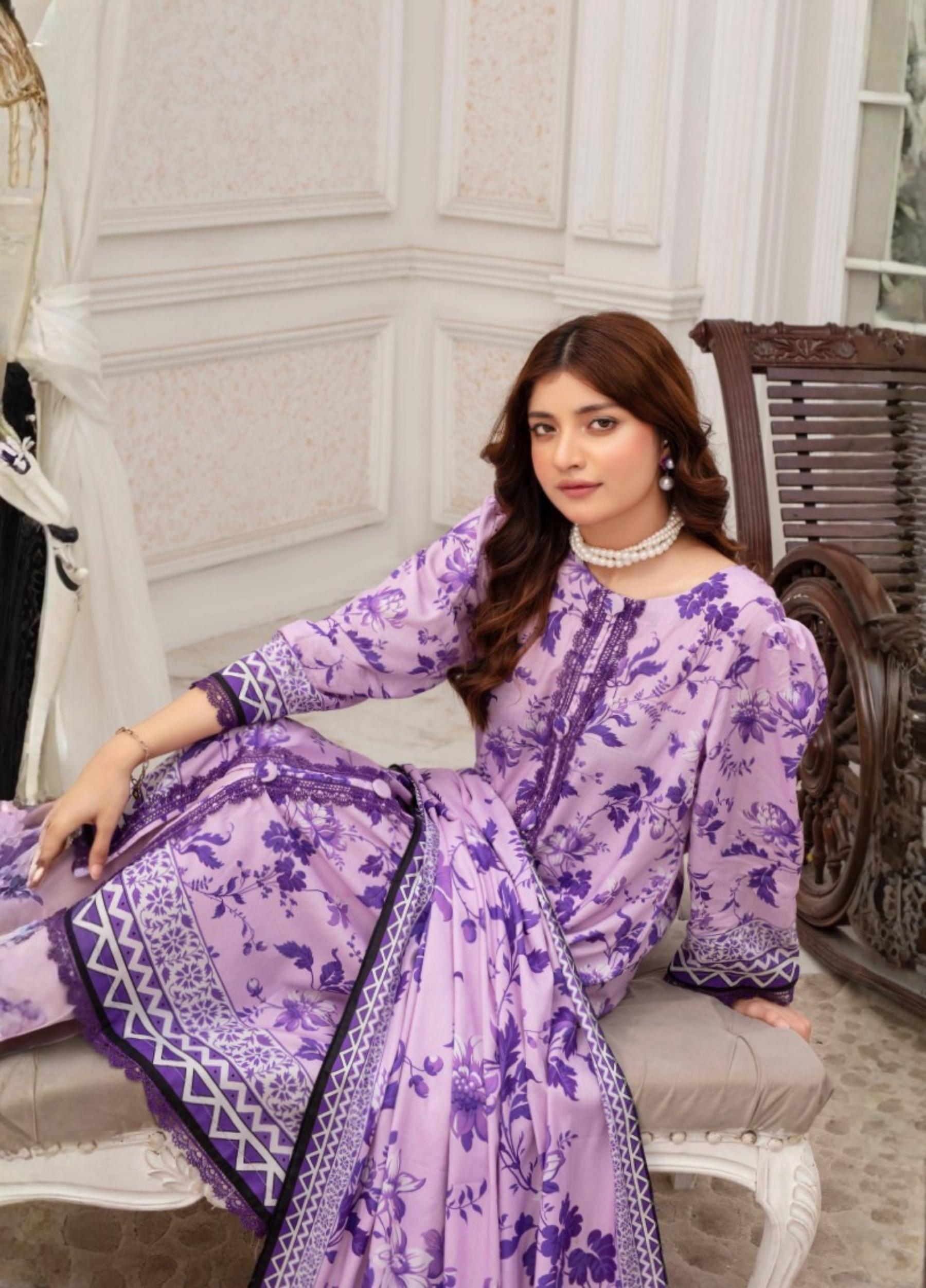 FABIHA by Feroza Unstitched  Linen Print 3 Piece Suits Volume:2 Design:05 - Image 3