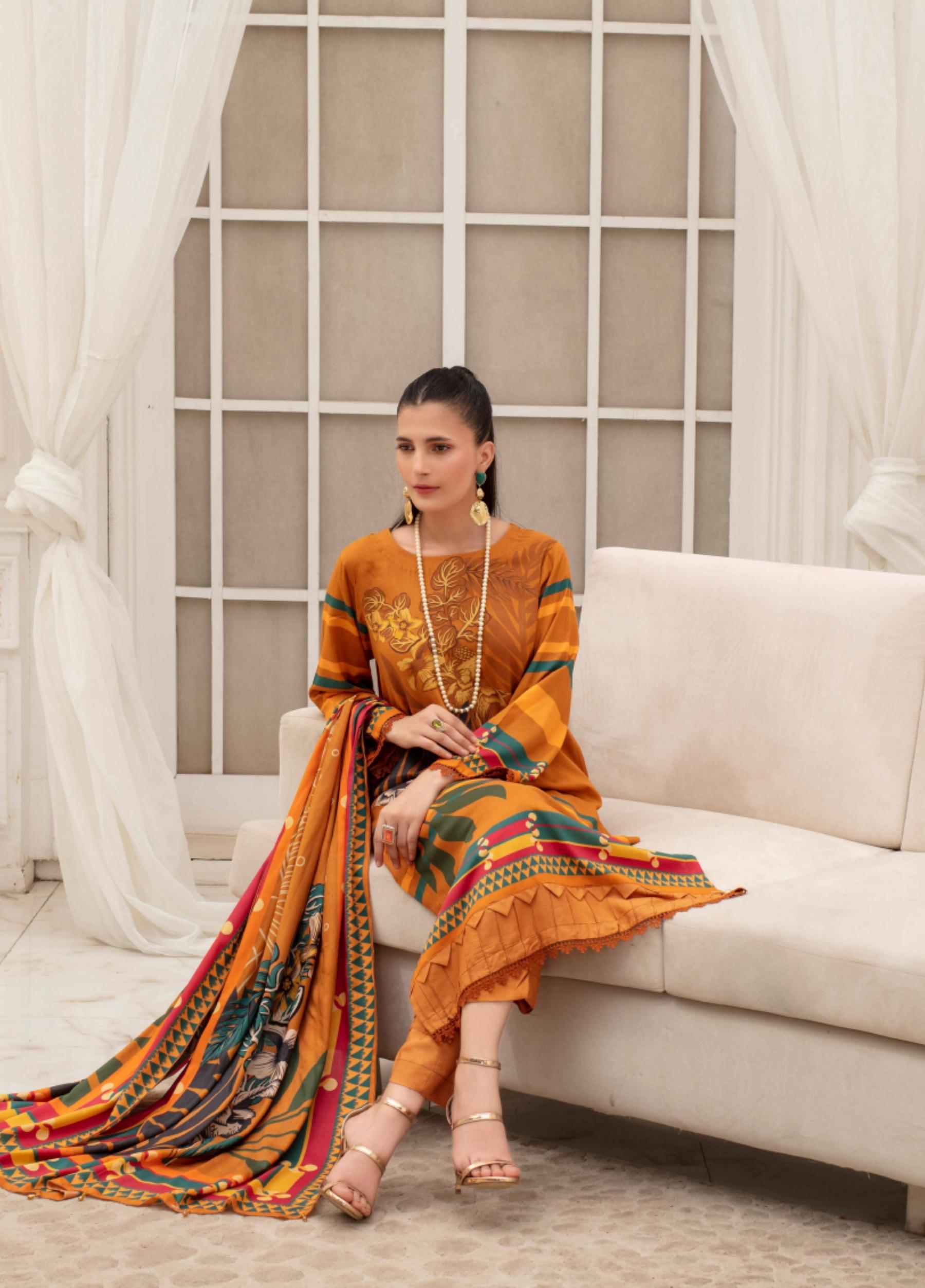 FABIHA by Feroza Unstitched Linen Print 3 Piece Suits Volume:2 Design:11 - Image 3