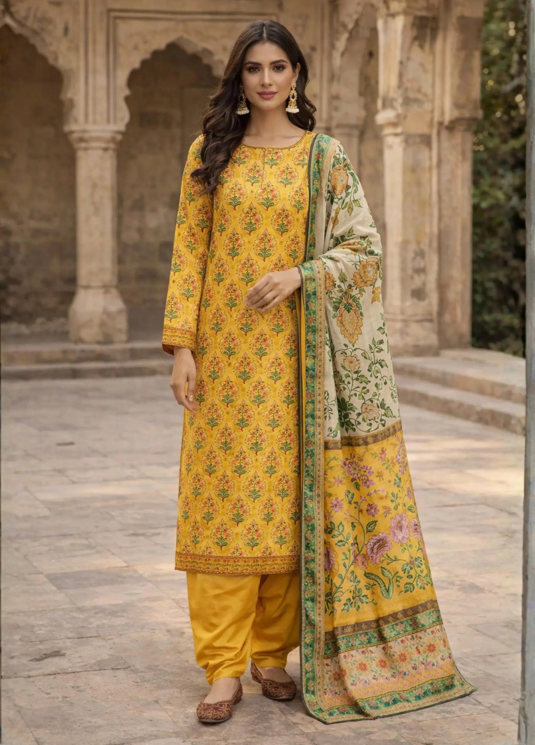 Raiha Unstitched Luxury Lawn Basant Collection Print 3 Piece Suit Article No.R3143-125