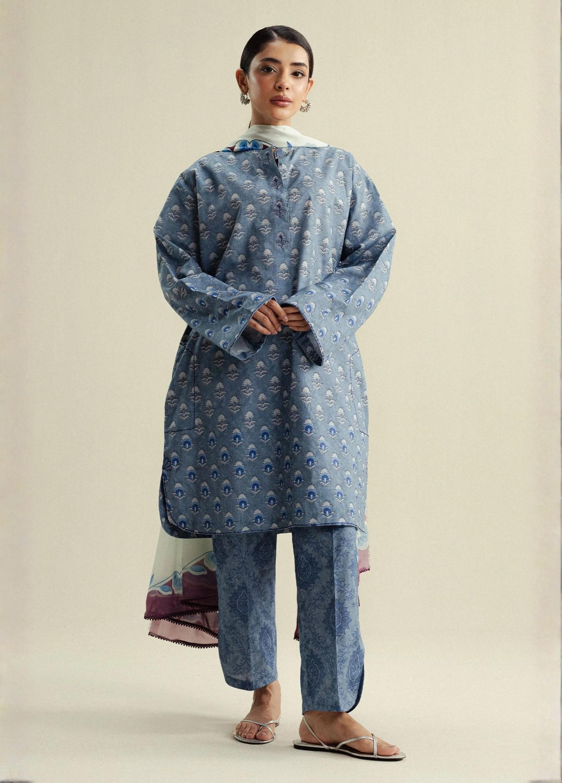 COCO By Zara Shahjahan Printed 3 Piece Suit – Summer Collection (Art: Willow-10B)