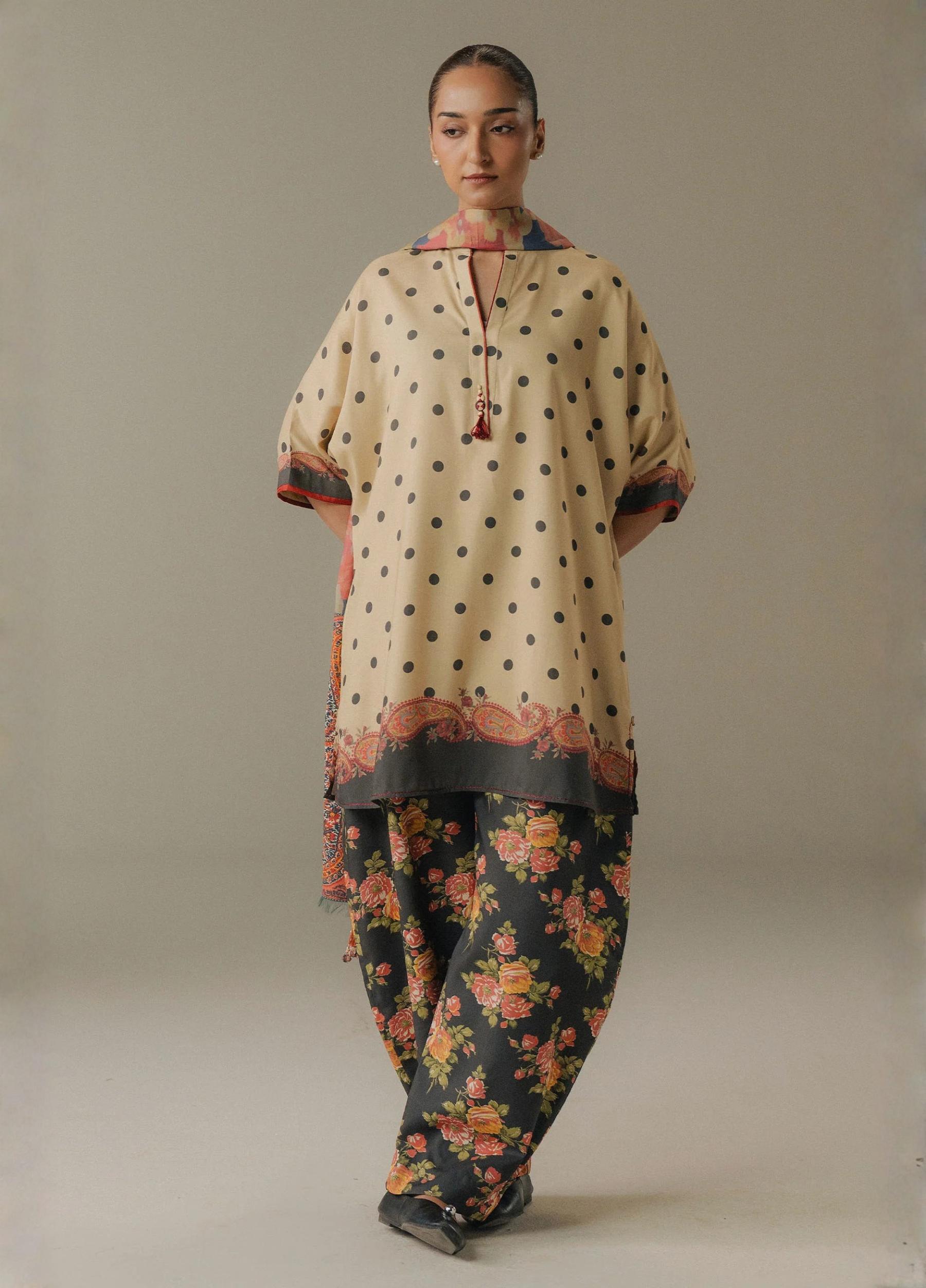 COCO By Zara Shahjahan Printed 3 Piece Suit – Summer Collection (Art:Moon-3B)