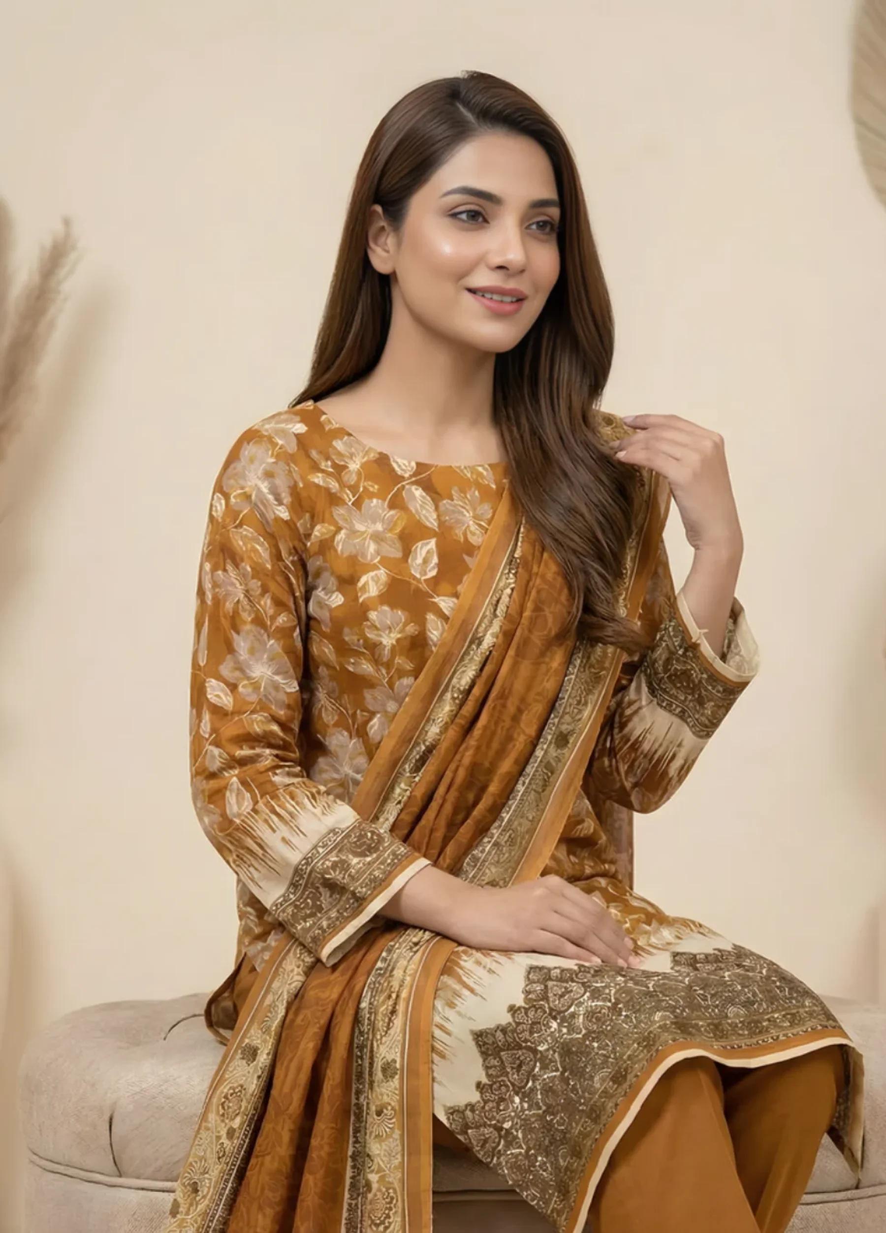 Marooj Gold Imperial Collection Vol 30 Unstitched 3 PC Suit – Design 8 - Image 3